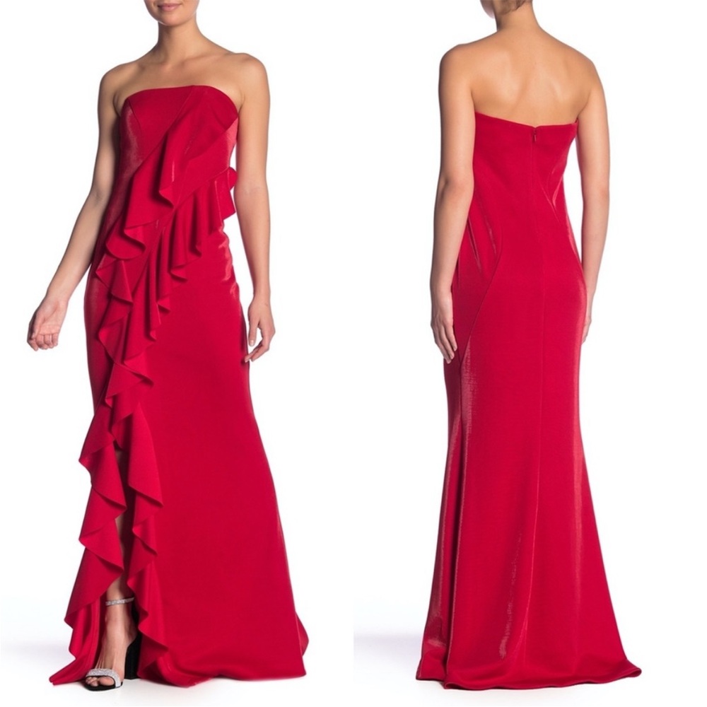 Jay Godfrey Strapless Red Ruffle Gown